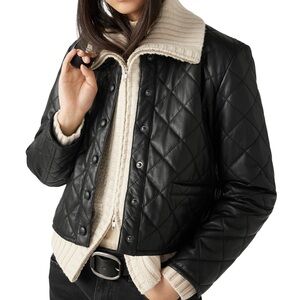 NWT BA&SH SANDY BOXY CROP QUILTED BLACK LEATHER JACKET S